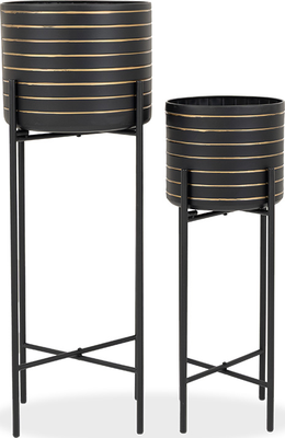 zeb Black and Gold Metal Plant Pots- Set of 2