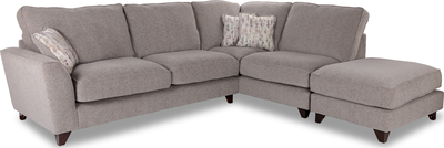 isaac Lassie Silver Fabric Corner Sofa w/ Footstool - 2.5L/1.5R