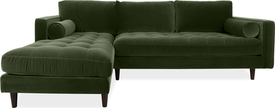 scott Cypress Green Velvet Corner Sofa with Left Hand Facing Chaise