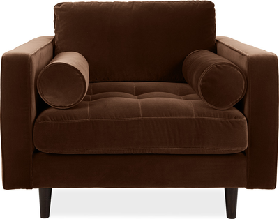scott Chocolate Brown Velvet 1 Seater Armchair