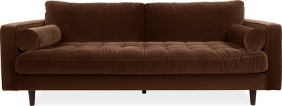scott Chocolate Brown Velvet 3 Seater Sofa