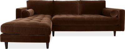 scott Chocolate Brown  Velvet Corner Sofa with Left Hand Facing Chaise