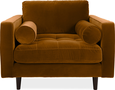 scott Cognac  Velvet 1 Seater Armchair