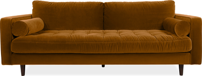 scott  Cognac Velvet 3 Seater Sofa