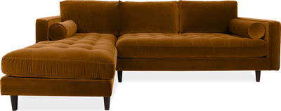 scott Cognac Velvet Corner Sofa with Left Hand Facing Chaise