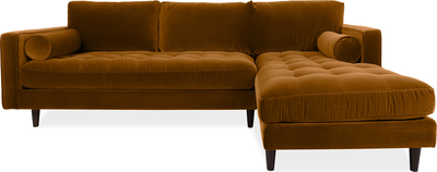 scott Cognac Velvet Corner Sofa with Right Hand Facing Chaise