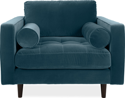 scott Azure Blue Velvet 1 Seater Armchair