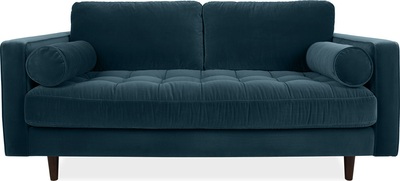 scott Azure Blue Velvet 2 Seater Sofa