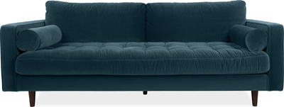 scott Azure Blue Velvet 3 Seater Sofa