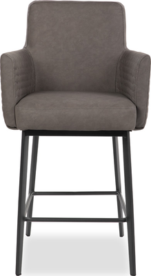 ezra Grey Faux Leather Bar Stool with Arms