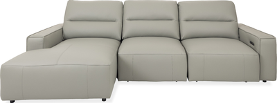levi Grey Leather Power Left Hand Facing Chaise