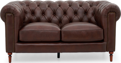 bethany Chestnut Brown Leather 2 Seater Chesterfield Sofa