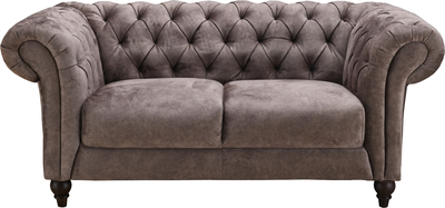 regal Brown Fabric 2 Seater Chesterfield Sofa