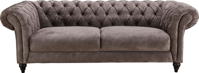 regal Brown Fabric 3 Seater Chesterfield Sofa