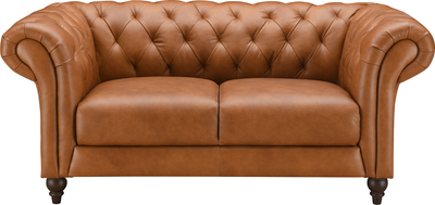 regal Cognac Leather 2 Seater Chesterfield Sofa