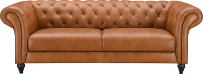 regal Cognac Leather 3 Seater Chesterfield Sofa